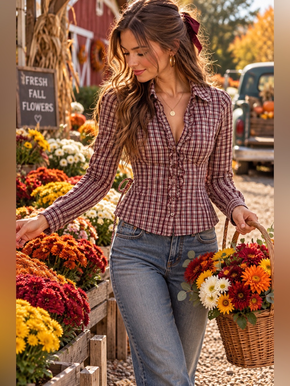 Hollister Plaid Ruffle Button-Up Tie Back Blouse